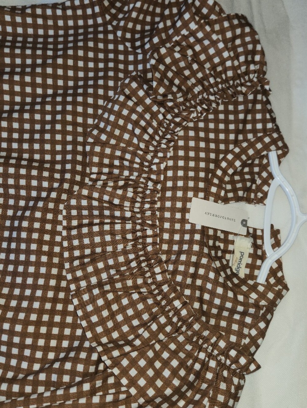 Anthropologie Porridge Dress Large L Brown Gingham Ruffle Plaid Mini Tiered NWT - Picture 9 of 14